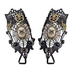 Aabellay Damen Fingerlose Spitzen Handschuhe Gothic Victorian Armbänder Retro Spitze Steampunk Gear Armkette Steampunk Armbänder Set Vintage Opern Handschuhe Halloween Braut Zubehör 1 Paar - S367 von Aabellay