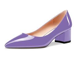 Aachcol Damen Pumps Chunky Blockabsatz Mittlerem Absatz Heel Geschlossene Spitze Zehenkappe Slip-on Schuhe Büroschuhe Klassisch 5 cm Violett Lackleder 37 EU von Aachcol