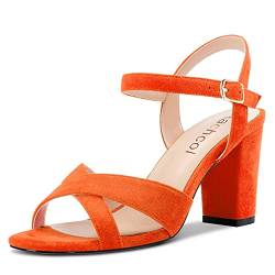 Aachcol Damen Sandalen Runde Peep Open Zehenkappe Knöchelriemen Slingback Chunky Blockabsatz Hoher High Absatz Heel Dress Schuhe Wildleder Hochzeit Einkaufen Orange 8 CM 38 EU von Aachcol