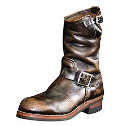 Aahkloijw Herren Stiefeletten Lederstiefel Dicke Ferse Niedrige Absätze Plateauschuhe Retro Western Cowboystiefel Schlupfstiefel Herbst Winter rutschfeste Freizeitstiefel von Aahkloijw