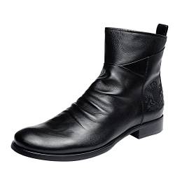 Aahkloijw Herren Stiefeletten Lederstiefel Western Cowboy Motorrad Schlupfstiefel Herbst Winter Niedriger Absatz Stiefel Mode Boots rutschfeste Ritterstiefel Knöchel Stiefel von Aahkloijw