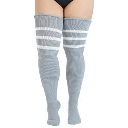 Aaronano Plus Size Overknee Strümpfe Lange Gestreift Thigh High Socks Beinwärmer Schenkel Kniestrümpfe Damen(Grau) von Aaronano