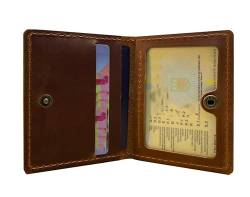 Aartedesign Leder Kreditkarte ID Mini Brieftasche Halter Slim Dünn Führerschein Safe Brieftasche Handgemachte Dokumente, Cognac, RFID-Geldbörse von Aartedesign