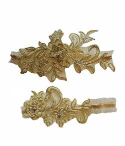 Abading Damen Hochzeit Strumpfbänder für die Braut Pailletten Spitze Braut Strumpfband Set Einheitsgröße Gold von Abading