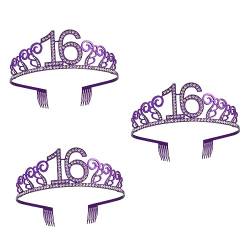 Abaodam 3 Stück Stirnband Für Mädchen Lila Haargummis Abschlussballkrone Braut Strass-Stirnbänder Für Frauen 16 Geburtstag Dekorationen Zahlenkrone Zarte Kopfbedeckung von Abaodam