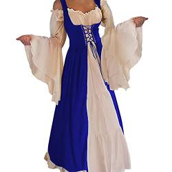 Abaowedding Damen Mittelalter Renaissance Kostüm Cosplay Unterkleid und Überkleid Größe S/M Königsblau und Elfenbein von Abaowedding