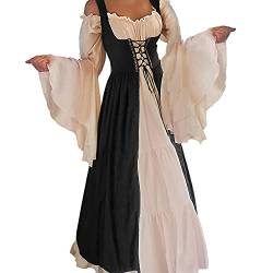 Abaowedding Damen Mittelalter Renaissance Kostüm Cosplay Unterkleid und Überkleid Small/Medium Schwarz und Elfenbein von Abaowedding