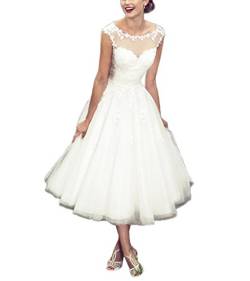 Damen Elegant Sheer Vintage Kurz Spitze Hochzeitskleid für Braut, elfenbeinfarben, 52 Mehr von Abaowedding