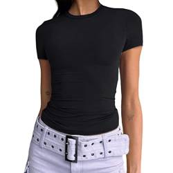 Abardsion Damen Casual Basic Going Out Crop Tops Slim Fit Kurzarm Rundhals Enge T-Shirts, Schwarz, Groß von Abardsion