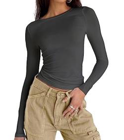 Damen Casual Basic Going Out Crop Tops Slim Fit Kurzarm Rundhals Enge T-Shirts, 2# Dunkelgrau, Klein von Abardsion
