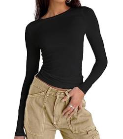 Damen Casual Basic Going Out Crop Tops Slim Fit Kurzarm Rundhals Enge T-Shirts, 2# Schwarz, Groß von Abardsion
