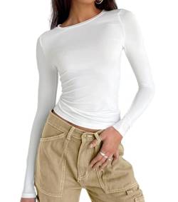 Damen Casual Basic Going Out Crop Tops Slim Fit Kurzarm Rundhals Enge T-Shirts, 2# Weiß, Mittel von Abardsion