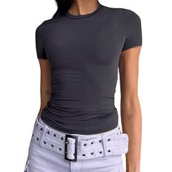 Damen Casual Basic Going Out Crop Tops Slim Fit Kurzarm Rundhals Enge T-Shirts, Tiefes grau, Klein von Abardsion