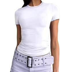 Abardsion Damen Casual Basic Going Out Crop Tops Slim Fit Kurzarm Rundhals Enge T-Shirts, Weiss/opulenter Garten, Klein von Abardsion