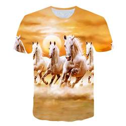 Kinder T-Shirt 3D Print T-Shirt Jungen Mädchen Kurzarm Tier Pferd T Shirts Kinder Kleidung xt-1207 14T von Abateyila