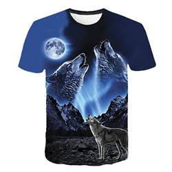 Wolf 3D Print Tier Cool Lustiges T-Shirt Jungen Kurzarm Sommer T-Shirt Kind Mode T-Shirt Kinder Tops xt-156 12T von Abateyila