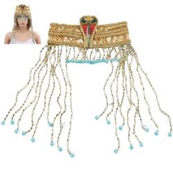 Abbdbd Cleopatras Kopfschmuck, Goldenes Schlangen-Stirnband, Perlenquaste, Pharaonenkrone, Cosplay-Party-Requisite, Ägyptisches Kostümzubehör Für Damen von Abbdbd