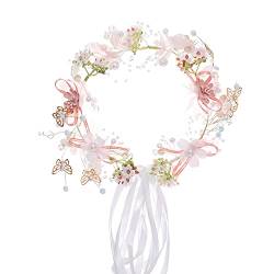 Hochzeits-Haar-Accessoires für Frauen, elegante Kunstperlen, Blumenkrone, Stirnbänder, Brautblumenkranz, Stirnband mit Schleife von Abcsweet