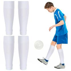 2 Paar Fußball Stutzen Kinder,Elastisch Fußball Sleeves Tubes Sportsocken,Stutzen ohne Socken, Atmungsaktive Trainingssocken für Kinder Jungen Radfahren Laufen Basketball Fußball Stutzen (Weiß) von Abeillo