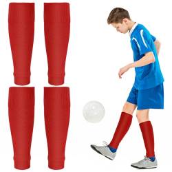 2 Paar Fußball Stutzen Kinder,Elastisch Fußball Sleeves Tubes Sportsocken ,Stutzen ohne Socken, Atmungsaktive Trainingssocken für Kinder Jungen Radfahren Laufen Basketball Fußball Stutzen (Rot) von Abeillo