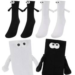 2 Paar Magnetische Socken,3D Puppe Magnet Hand In Hand Socken,Socken mit Magnetarmen Pärchensocken Unisex lustige Socken Freundschaftssocken die Händchen Halten für Frauen Männer(Schwarz + Weiß) von Abeillo