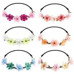 6 Stück Blumenkranz Haare Krone,Rose Blumenschmuck Haare Stirnband,Damen Mehrfarbig Blumen Haarschmuck,Blumen Haarband für Damen Mädchen Festival Hochzeit und Party von Abeillo