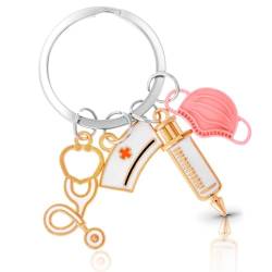 Abeillo Schlüsselanhänger Krankenschwester Keychain Geschenke für Krankenschwestern mit Stethoskop Spritze Pflegekraft von Abeillo