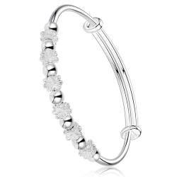 Abeillo Silber Bead Spinner Armreif Armband Einstellbar, Fidget Armband Angst Relief Armband Schmuck Geschenk für Frauen Mädchen Damen Geburtstag Valentinstag Graduierung Neujahr Geschenk von Abeillo