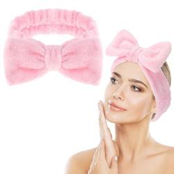 Spa Bowknot Stirnband Damen Spa Haarband Kosmetik, Coral Fleece Makeup Haarbänder Elastic, Cosmetic Stirnband Breitkrempe Korallenvlies Waschen Gesicht Kopfwickel für Dusche Hautpflege Sport von Abeillo