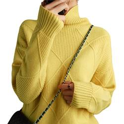 Damen-Rollkragenpullover, Kaschmir, reine Farbe, gestrickt, reine Wolle, lockere Größe, gelb, Mittel von Abigprofit