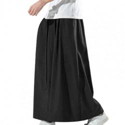 Schwarze Hakama-Kung-Fu-Hose aus Eisseide für Herren mit weitem Saum Wushu-Kimono, chinesische Weithose Black XL von Abigprofit