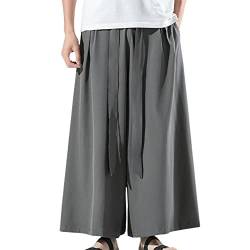 Schwarze Hakama-Kung-Fu-Hose aus Eisseide für Herren mit weitem Saum Wushu-Kimono, chinesische Weithose Grey XL von Abigprofit