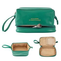 Große Kapazität Kosmetiktasche Damen Kosmetiktasche Reisetasche mit Fächern Tragbare PU Leder Reisekosmetiktasche mit Griff-grün von Abiudeng