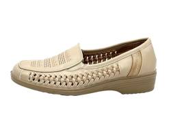 Ablovo Damen Slipper Slip on Flache Schuhe Loafer Bequeme Mokassins (Beige-Gold, 36) von Ablovo