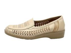 Ablovo Damen Slipper Slip on Flache Schuhe Loafer Bequeme Mokassins (Beige-Gold, 38) von Ablovo