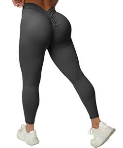V-Rücken Scrunch Leggings Nahtlose Workout Gym Leggings für Frauen Bauchkontrolle Butt Lift Butter Soft Squat Proof Schwarz Grau, GRAU, XX-Large von Abodhu