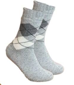 Abolengo de Alpaca Alpaka Socken Miraflores, kuschelig weich mit schönem Muster in drei Größen, 35-38, hellgrau mit Rauten von Abolengo de Alpaca