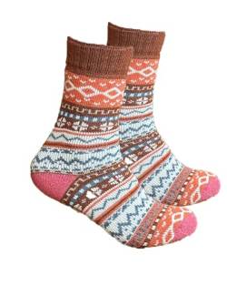 Abolengo de Alpaca Alpaka Socken Miraflores, kuschelig weich mit schönem Muster in drei Größen, 39-42, orange mit pink von Abolengo de Alpaca