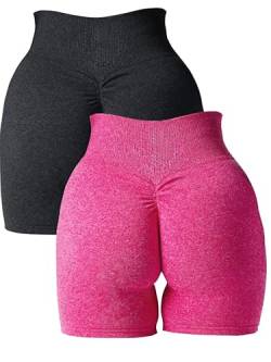 Abonlen Damen Scrunch Nahtlose 2-teilige Workout-Shorts, hohe Taille, Yoga-Shorts, Fitnessstudio, Laufen, athletische Biker-Shorts, Schwarz-Karmin, S von Abonlen