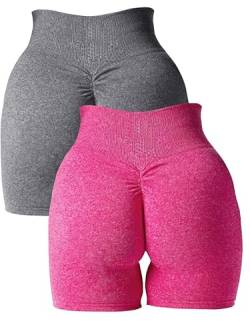 Abonlen Damen Scrunch Nahtlose 2-teilige Workout-Shorts Hohe Taille Yoga Shorts Gym Laufen Athletic Biker Shorts, Karmingrau, Mittel von Abonlen