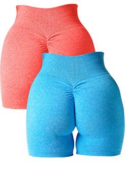 Abonlen Damen Scrunch Nahtlose 2-teilige Workout-Shorts Hohe Taille Yoga Shorts Gym Laufen Athletic Biker Shorts, Türkis-Orange-Rot, Klein von Abonlen