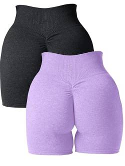 Abonlen Damen Scrunch Nahtlose 2-teilige Workout-Shorts Hohe Taille Yoga Shorts Gym Laufen Athletic Biker Shorts, schwarz/violett, Klein von Abonlen