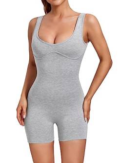 Abonlen Sweetheart Ausschnitt Strampler für Frauen Einteiler Jumpsuits Shorts Rückenfreies Top Ärmellos Bodysuit, Grau, Medium von Abonlen