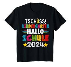 Kinder Tschüss Kindergarten Hallo Schule 2024 Lustiger Kita-Absolve T-Shirt von Abschied Kita Kitaabgänger 2024 Kindergarten Kiga