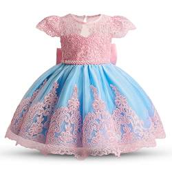 Absead Baby Mädchen Bowknot Tutu Kleid für Kleinkind Taufe Blumenmädchen Hochzeit Geburtstag Party KleidGröße 90(24 Monate, 025 Rosa+Blau) von Absead