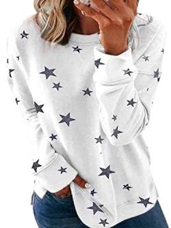 Abtel Damen Pullover mit Sternenmuster helle Farbe langärmeliger Hoodie lässiger Pullover Sweatshirt Oben Oben seitlich geschlitztes Taillenoberteil L Weiß # 2 von Abtel