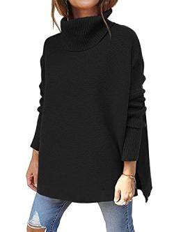 Abtel Damen Rollkragen Solid Color Zopfmuster Pullover Grob Pullover Winter Warm Strickpullover Tops Langarm Rollkragenpullover Winterpullover Schwarz XXL von Abtel