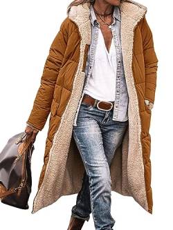 Abtel Damen Sherpa -Mantel Einfarbig Mäntel Lange Ärmel Fleecejacke Bequem Oberbekleidung Frauen Mit Kapuze Urlaub Dunkelbraun M von Abtel