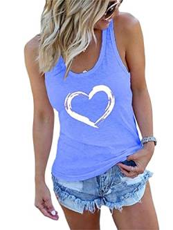 Abtel Damen Tank Top Herz Sommer Tops Rundhals Ärmellos T-Shirt Slim Fit Tanktops Frauen Sexy Oberteile Blau S von Abtel