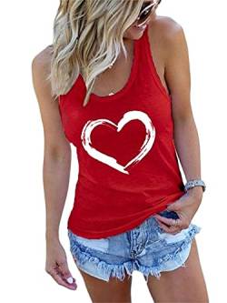 Abtel Damen Tank Top Herz Sommer Tops Rundhals Ärmellos T-Shirt Slim Fit Tanktops Frauen Sexy Oberteile Rot S von Abtel